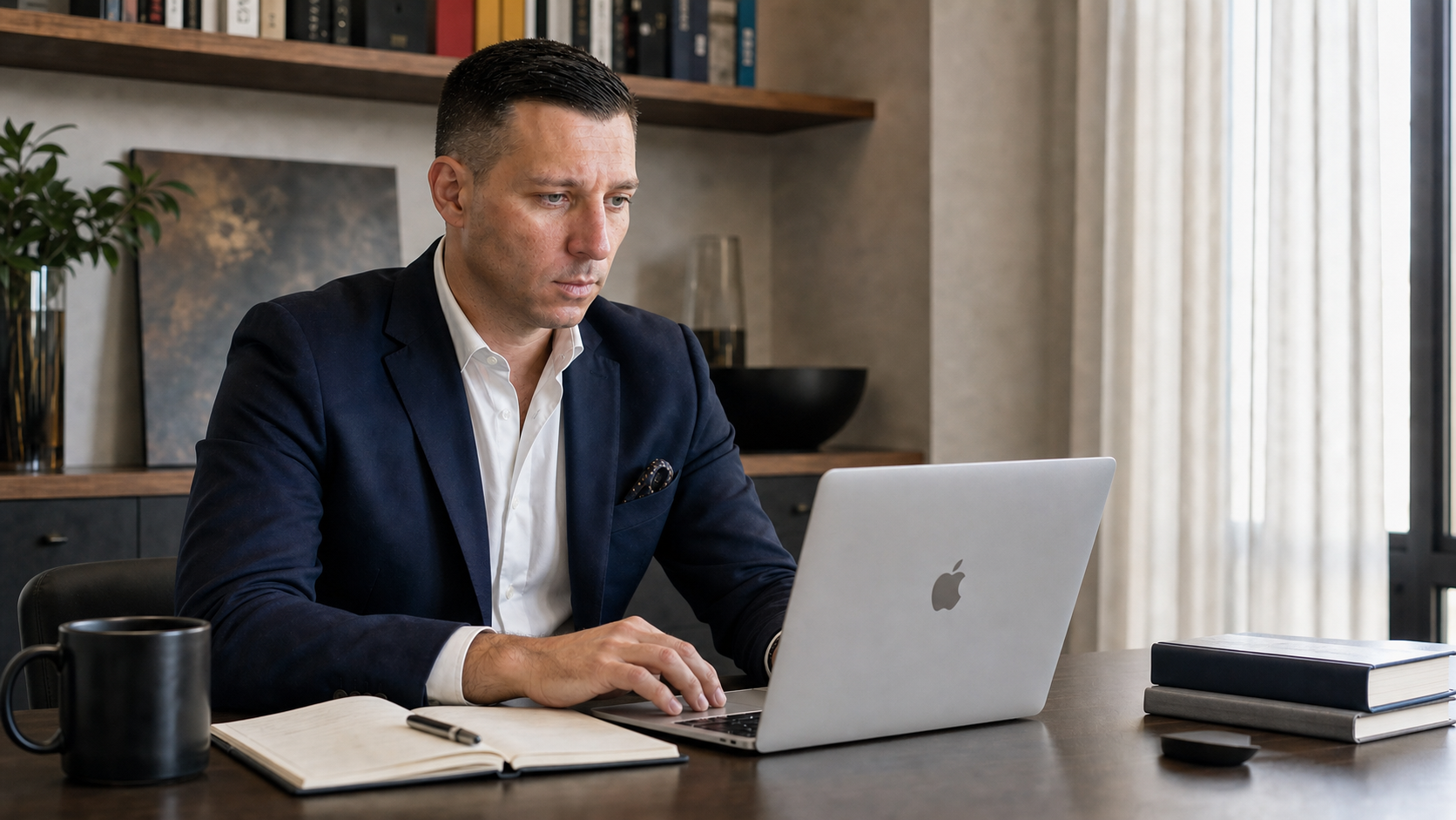 Paul Torrisi — Managing Director of Torrisi Co, Brisbane strategic advisor and AI integration specialist working at his desk